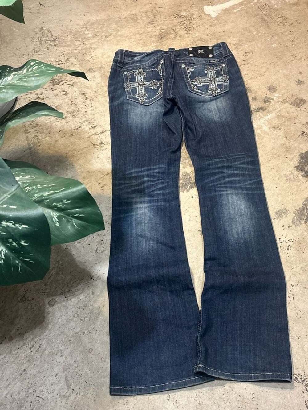 Miss Me Signature Rise Bootcut Jeans Size 29 Dark Wash Cross Pockets